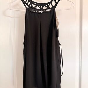 Monteau Black Lattice Neck Blouse